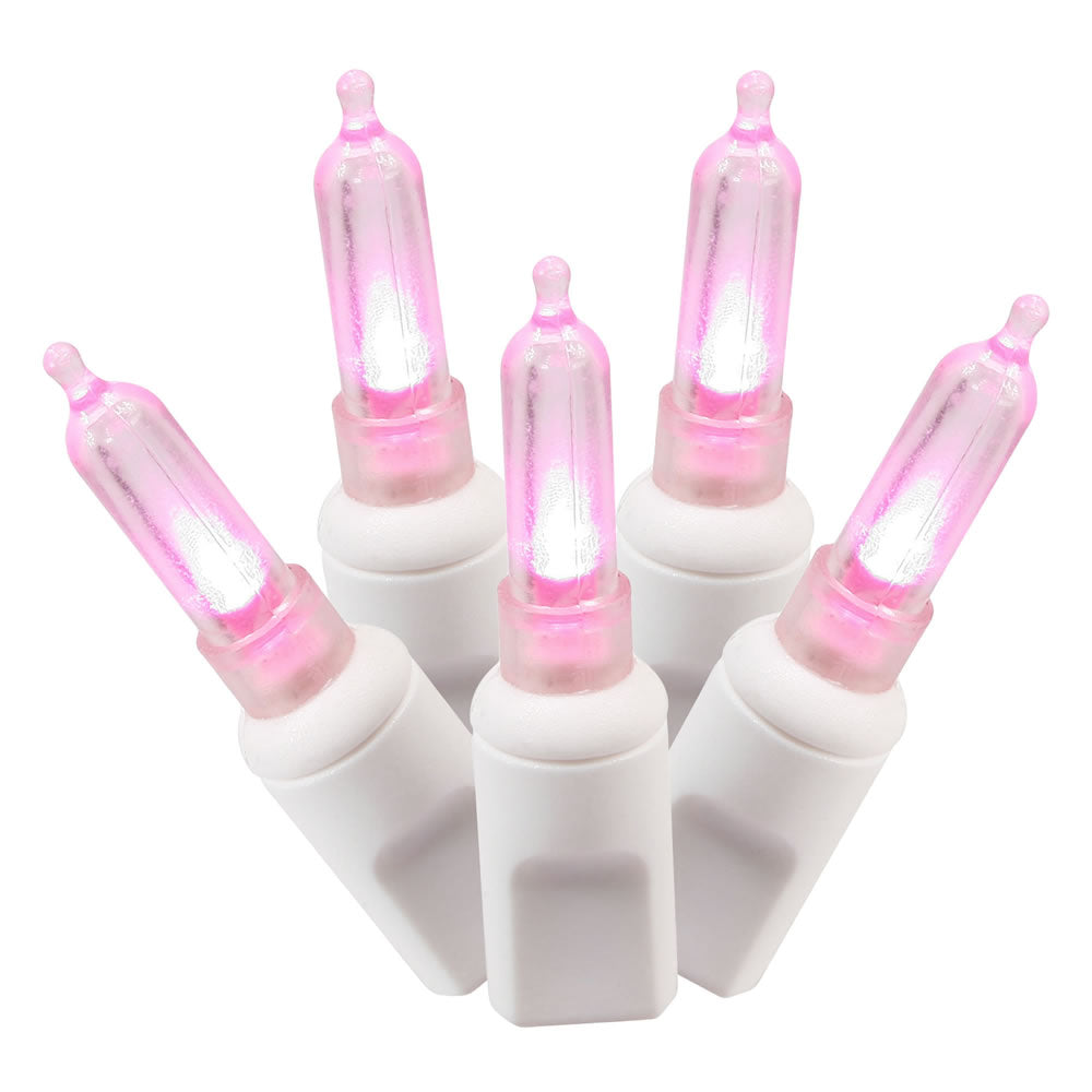 Vickerman 50 Pink Italian LED on White Wire 25' Christmas Single Mold Light Strand