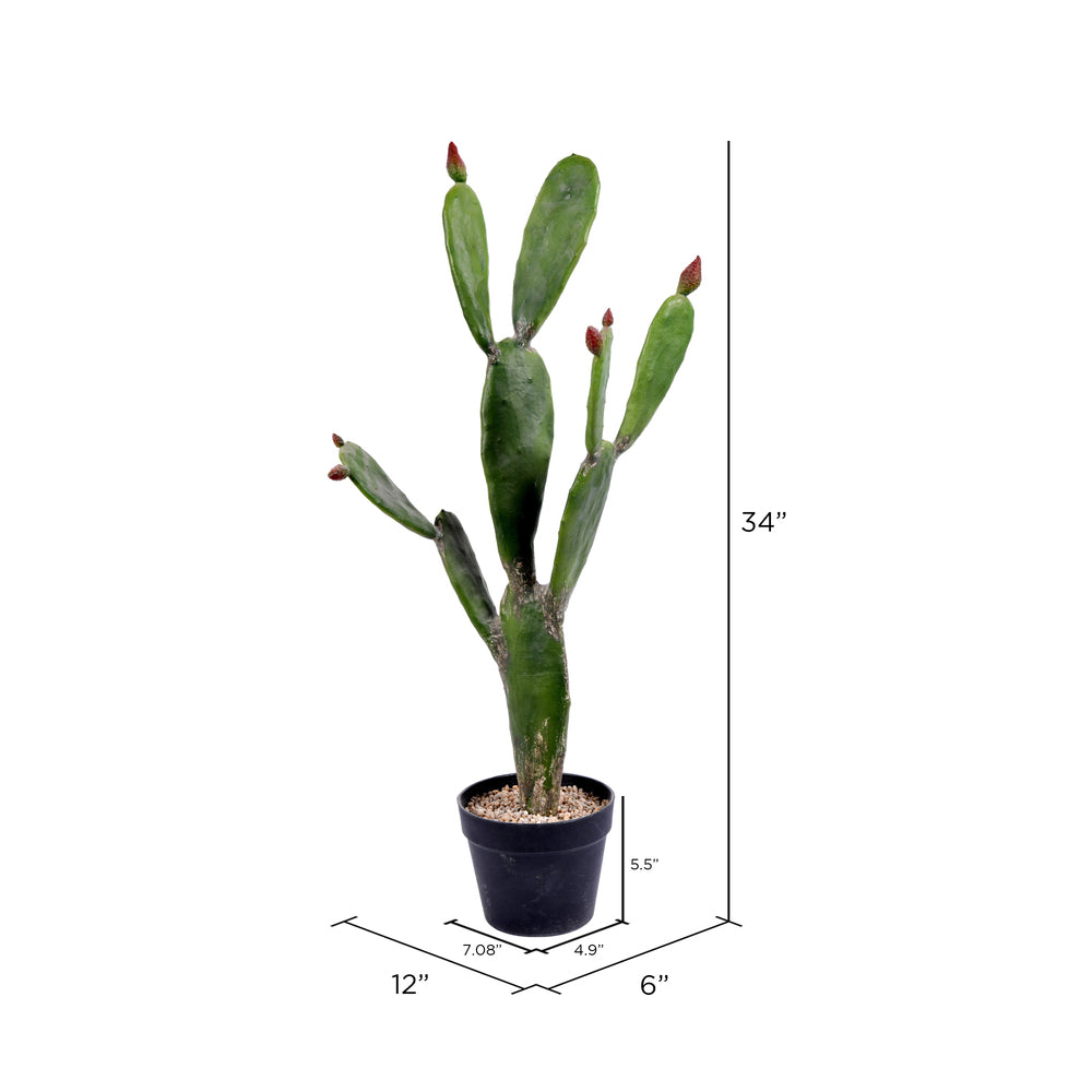 Vickerman 34" Artificial Green Cactus Black Plastic Planters Pot.