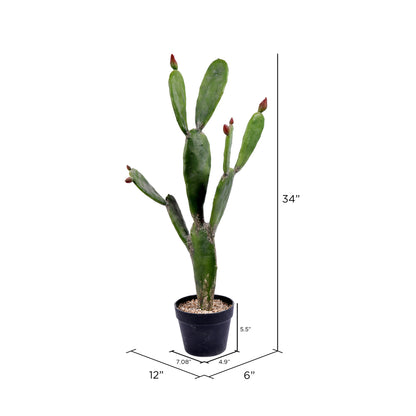 Vickerman 34" Artificial Green Cactus Black Plastic Planters Pot.
