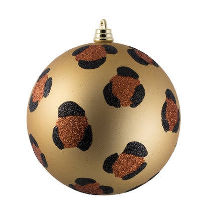 Vickerman 4.75" Matte Copper Gold with Black Glitter Leopard Ball Christmas Ornament 4 pieces per bag