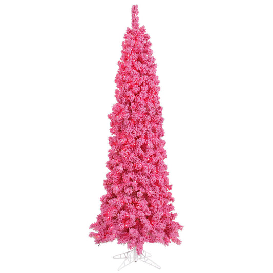 Vickerman 9' Flocked Pink Slim Fir Artificial Christmas Tree Unlit
