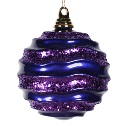 Vickerman 6" Purple Stripe Candy Finish Wave Ball Christmas Ornament with Glitter Accents