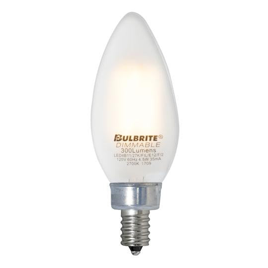 BULBRITE LED B11 CANDELABRA SCREW (E12) 4.5W DIMMABLE FILAMENT LIGHT BULB 2700K/WARM WHITE 40W INCANDESCENT EQUIVALENT 4PK (776672)