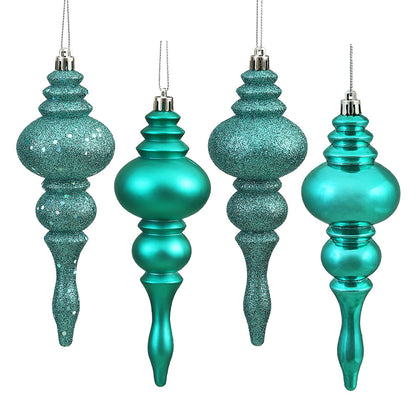 Vickerman 7" Teal 4-Finish Finial Ornament 8 per Box