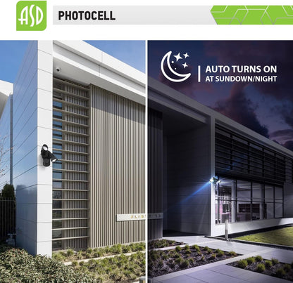 ASD Lighting LED Security Floodlight DOB 2 round heads 25W CCT Selectable 3000/4000/5000K with 180° Motion Sensor and Photocell Black ETL