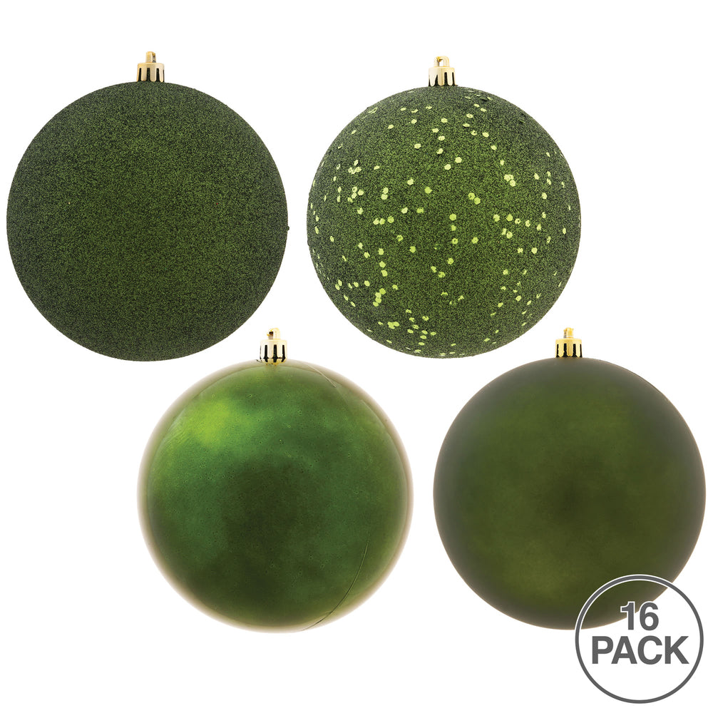 Vickerman 3" Moss Green 4-Finish Ball Ornament Assortment 16 per Box