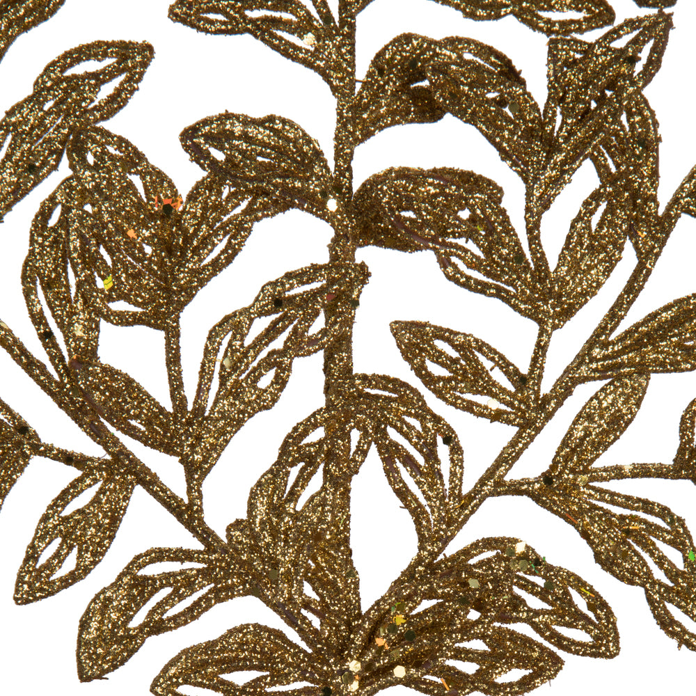 Vickerman 22" Gold Bipinnate Glitter Leaf Artificial Christmas Spray. Includes 12 sprays per pack.