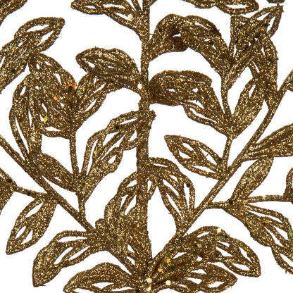 Vickerman 22" Gold Bipinnate Glitter Leaf Artificial Christmas Spray. Includes 12 sprays per pack.