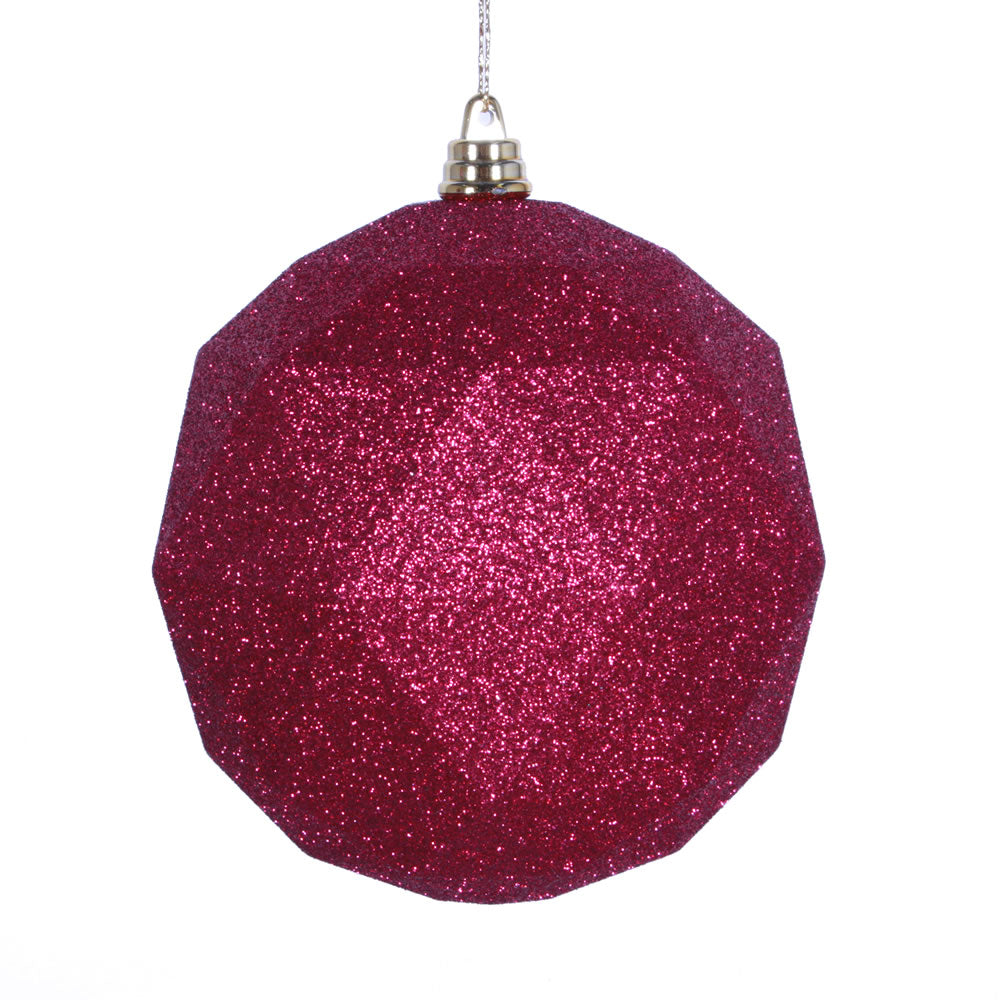 Vickerman 8" Wine Geometric Ball Ornament Featuring a Glitter Finish.