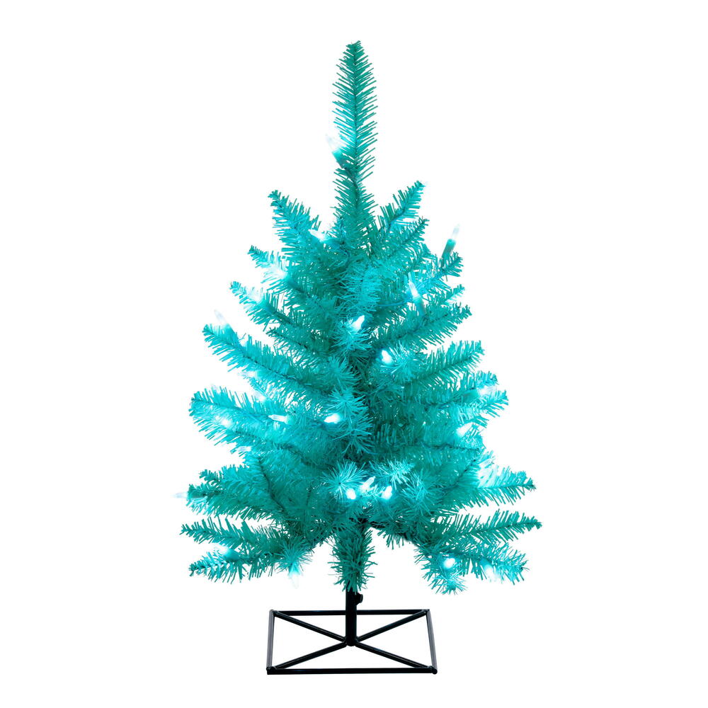 Vickerman 2' x 20" Aqua Tinsel Christmas Tree with 50 Aqua LED Lights.