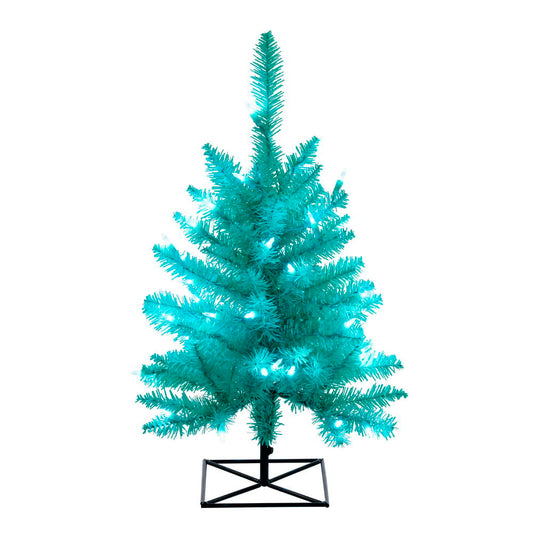Vickerman 2' x 20" Aqua Tinsel Christmas Tree with 50 Aqua LED Lights.