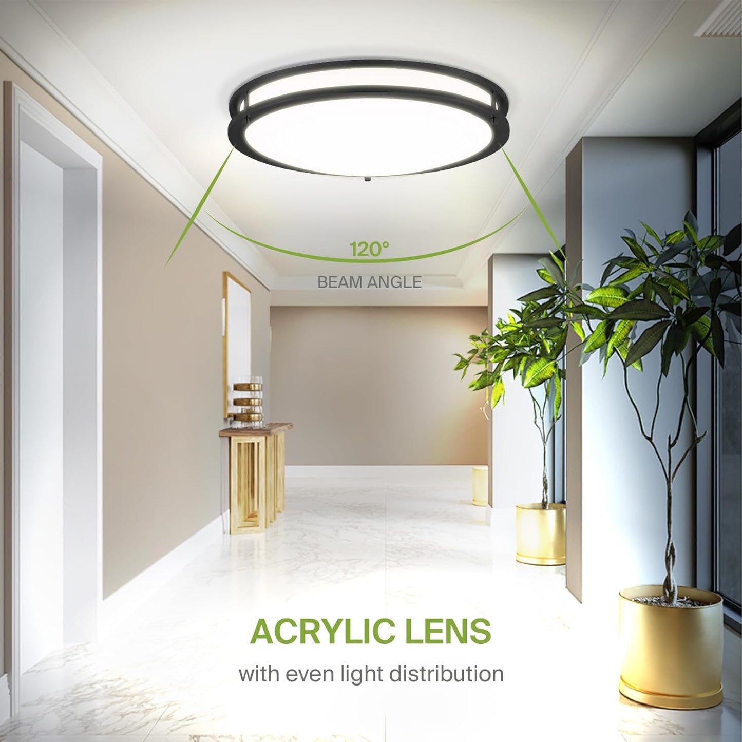 ASD LED Double Ring Flushmount 18" 28W 120V CCT Selectable 3000/4000/5000K Dimmable Black ETL Energy Star