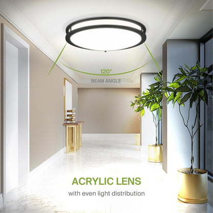 ASD LED Double Ring Flushmount 18" 28W 120V CCT Selectable 3000/4000/5000K Dimmable Black ETL Energy Star