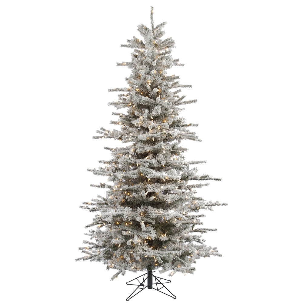 Vickerman 7.5' Flocked Sierra Fir Slim Artificial Christmas Tree Clear Dura-Lit lights