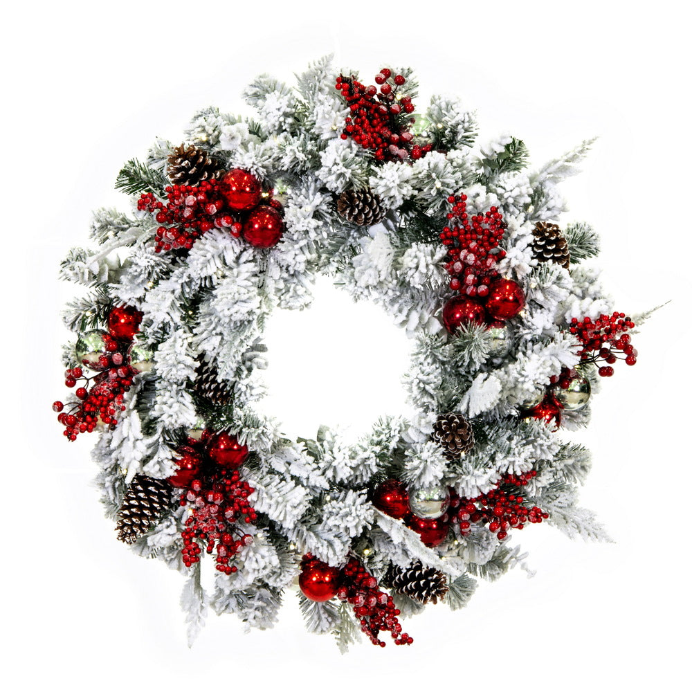 Vickerman 30" Flocked Artificial Christmas Wreath Battery Operated Pure White LED Lights