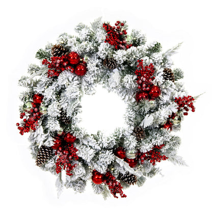 Vickerman 30" Flocked Artificial Christmas Wreath Battery Operated Pure White LED Lights