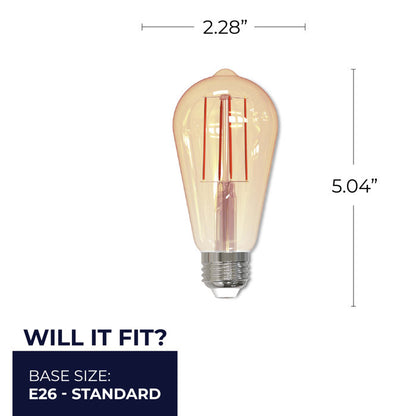 BULBRITE LED ST18 MEDIUM SCREW (E26) 5W DIMMABLE FILAMENT LIGHT BULB 2200K/AMBER 40W INCANDESCENT EQUIVALENT 2PK (776801)