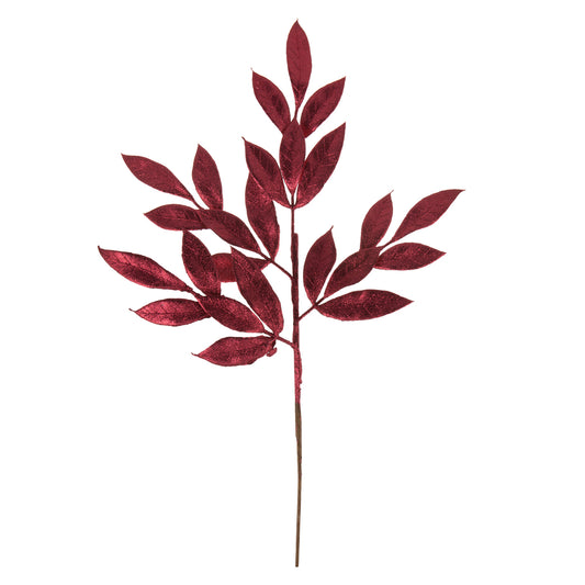 Vickerman 22" Burgundy Glitter BayLeaf Artificial Christmas Spray. Includes 12 sprays per pack.