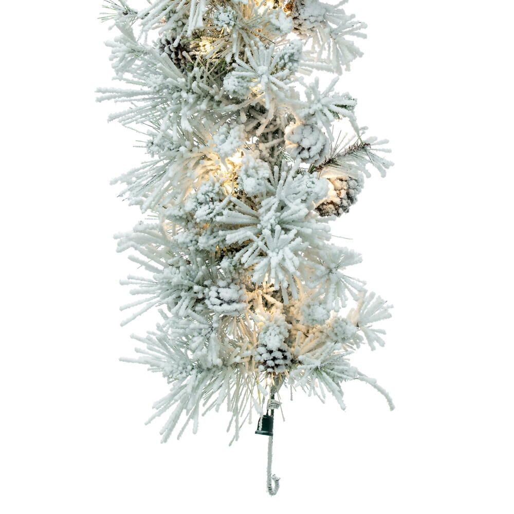 Vickerman 9' Flocked Alberta Artificial Christmas Garland Pure White LED Lights