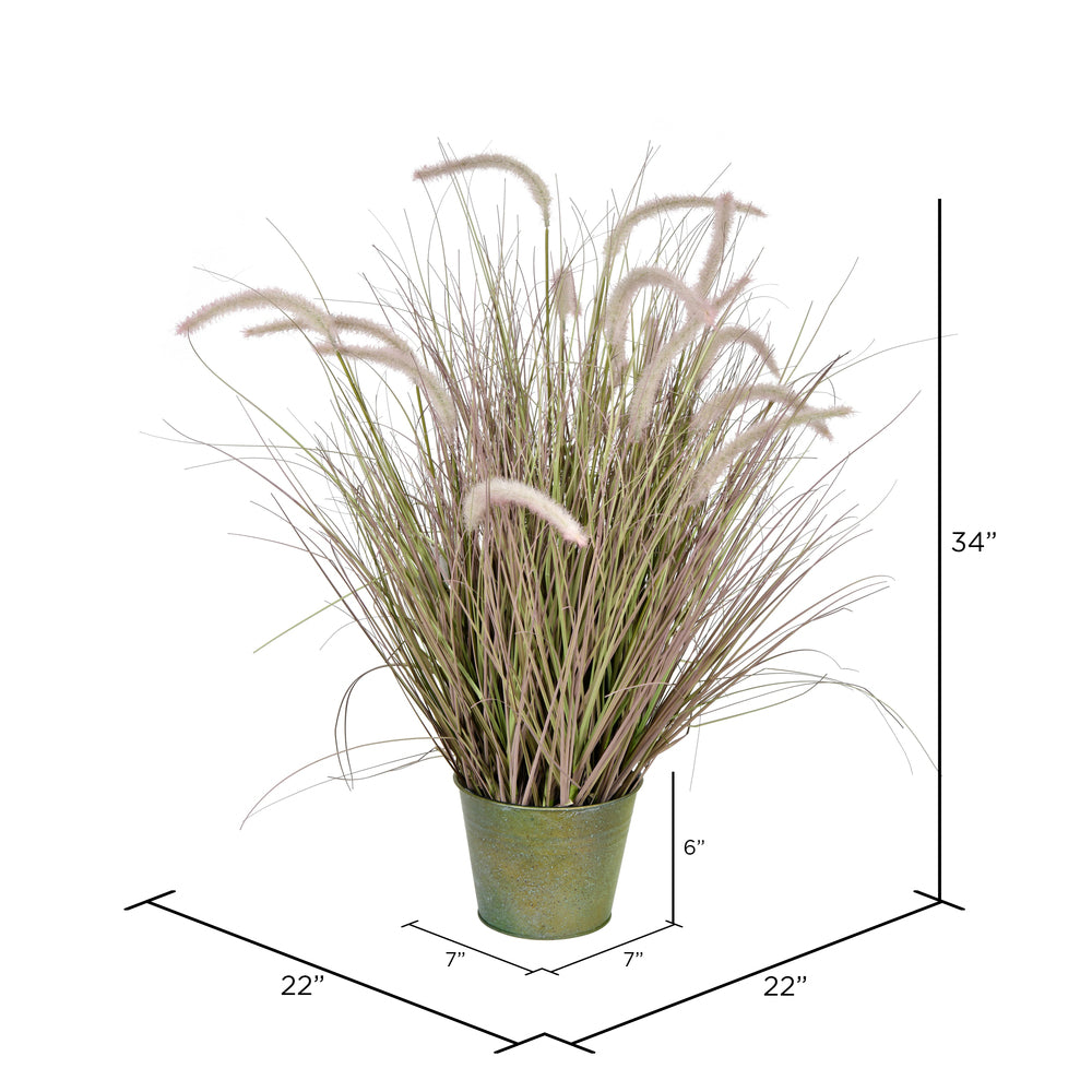Vickerman 34" Artificial Potted Green Grass with Cattails.
