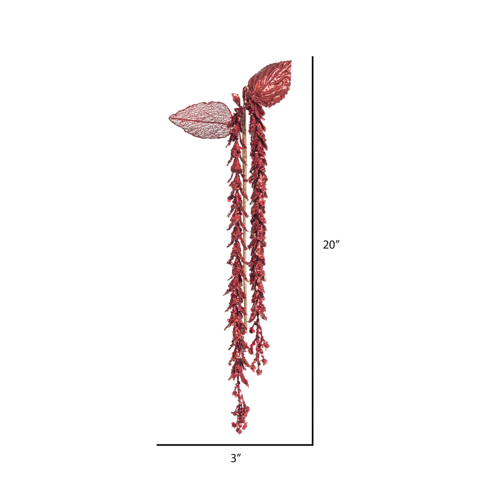 Vickerman 20" Red Pearl Hanging Lupin Artificial Christmas Spray. Includes 3 sprays per pack.
