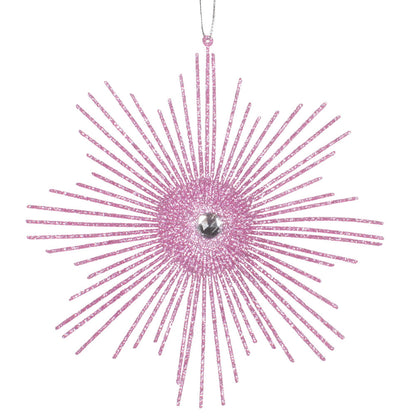Vickerman 6.5" Pink Snowflake Burst Glitter Christmas Ornament 6 per Bag