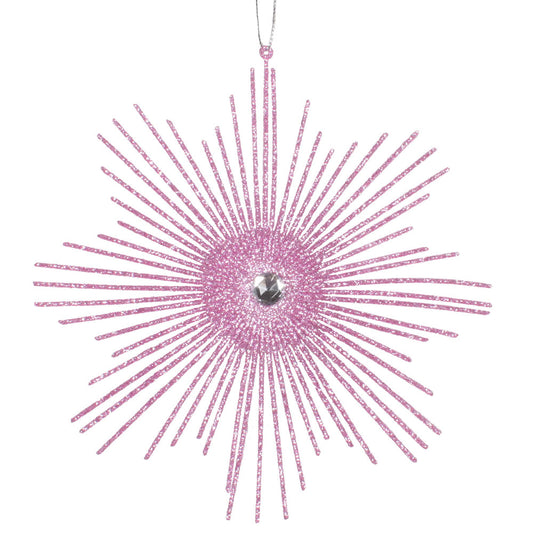 Vickerman 6.5" Pink Snowflake Burst Glitter Christmas Ornament 6 per Bag