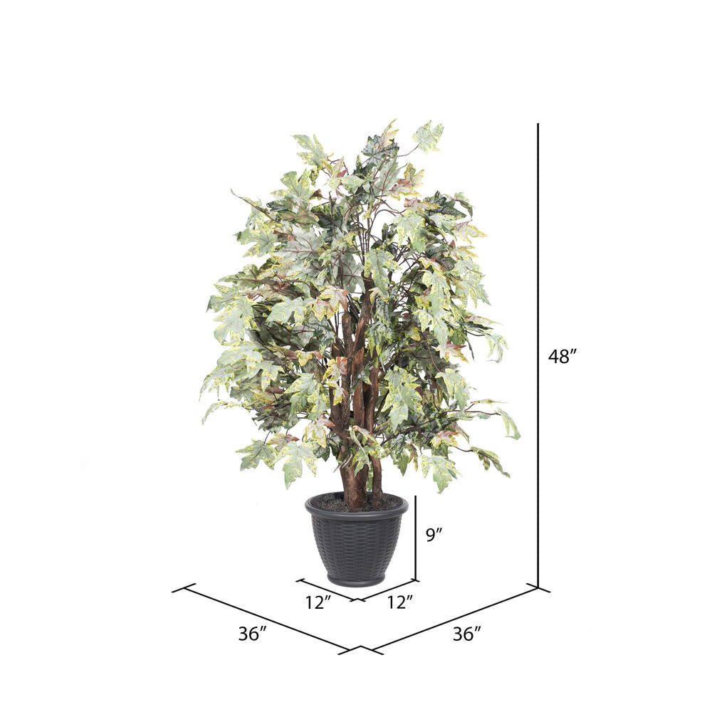 Vickerman 4' Artificial Frosted Maple Extra Full Bush Gray Round Plastic Container.