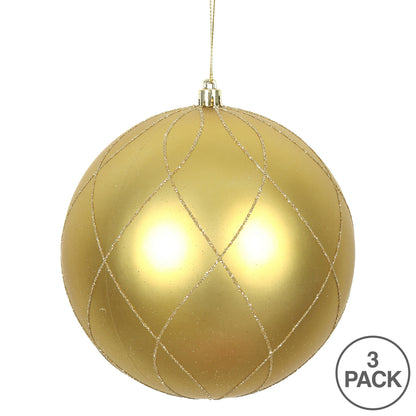 Vickerman 6" Gold Matte and Glitter Swirl Ball Ornament 3 per Box