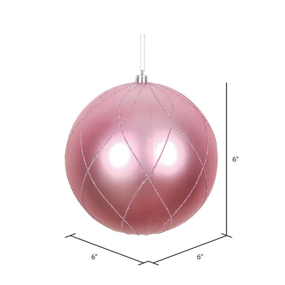 Vickerman 6" Pink Matte and Glitter Swirl Ball Ornament 3 per Box