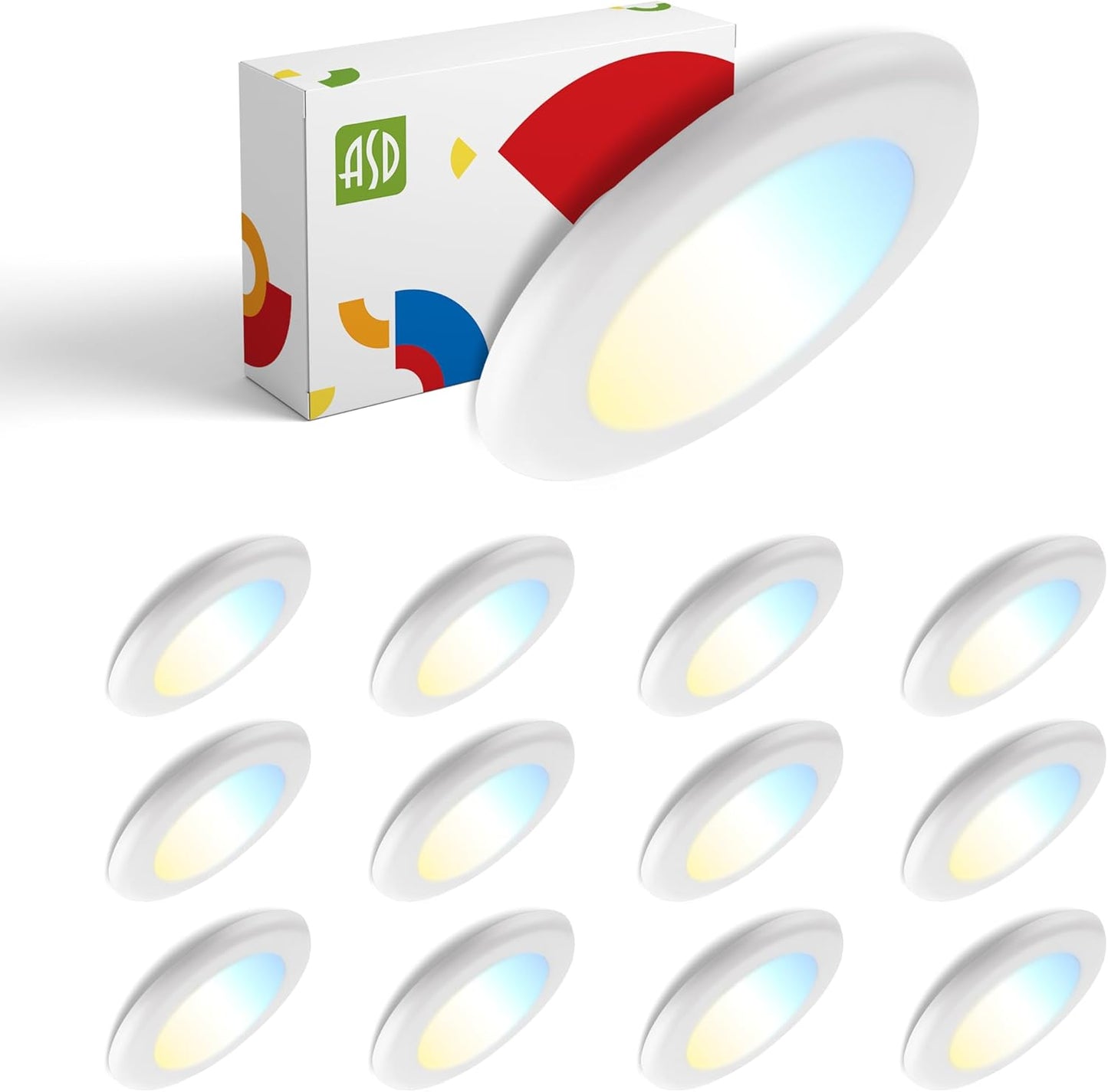 ASD Lighting LED Disk Light 4inch 10W 120V Triac 2700/3000/3500/4000/5000K White UL Energy Star 12 pack