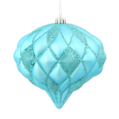 Vickerman 5.7" Turquoise Matte/Glitter Diamond Onion Christmas Ornament