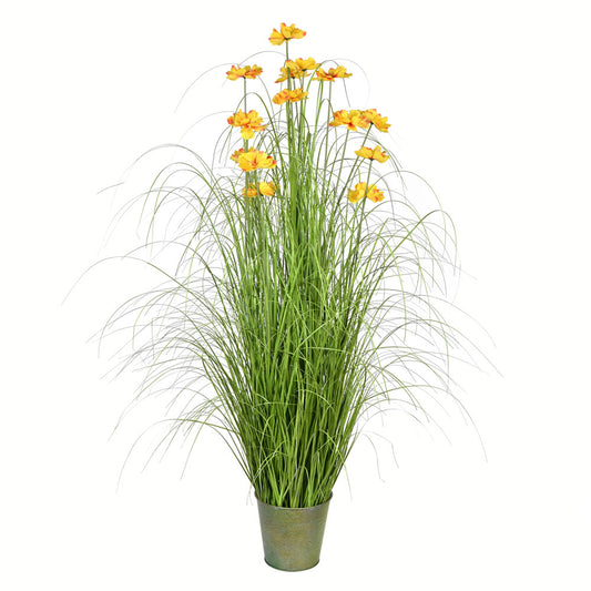 Vickerman 60" Artificial Potted Green Grass and Cherry Blossoms.