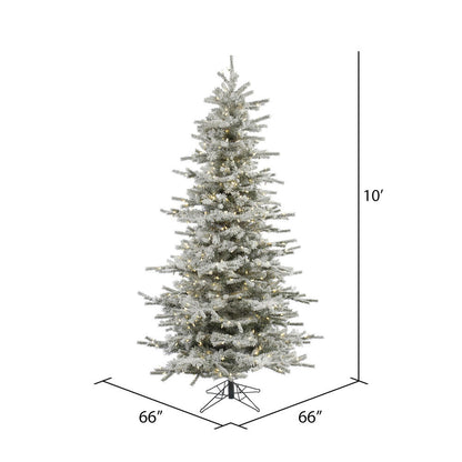 Vickerman 10' Flocked Sierra Fir Slim Artificial Christmas Tree 1100 Pure White LED lights