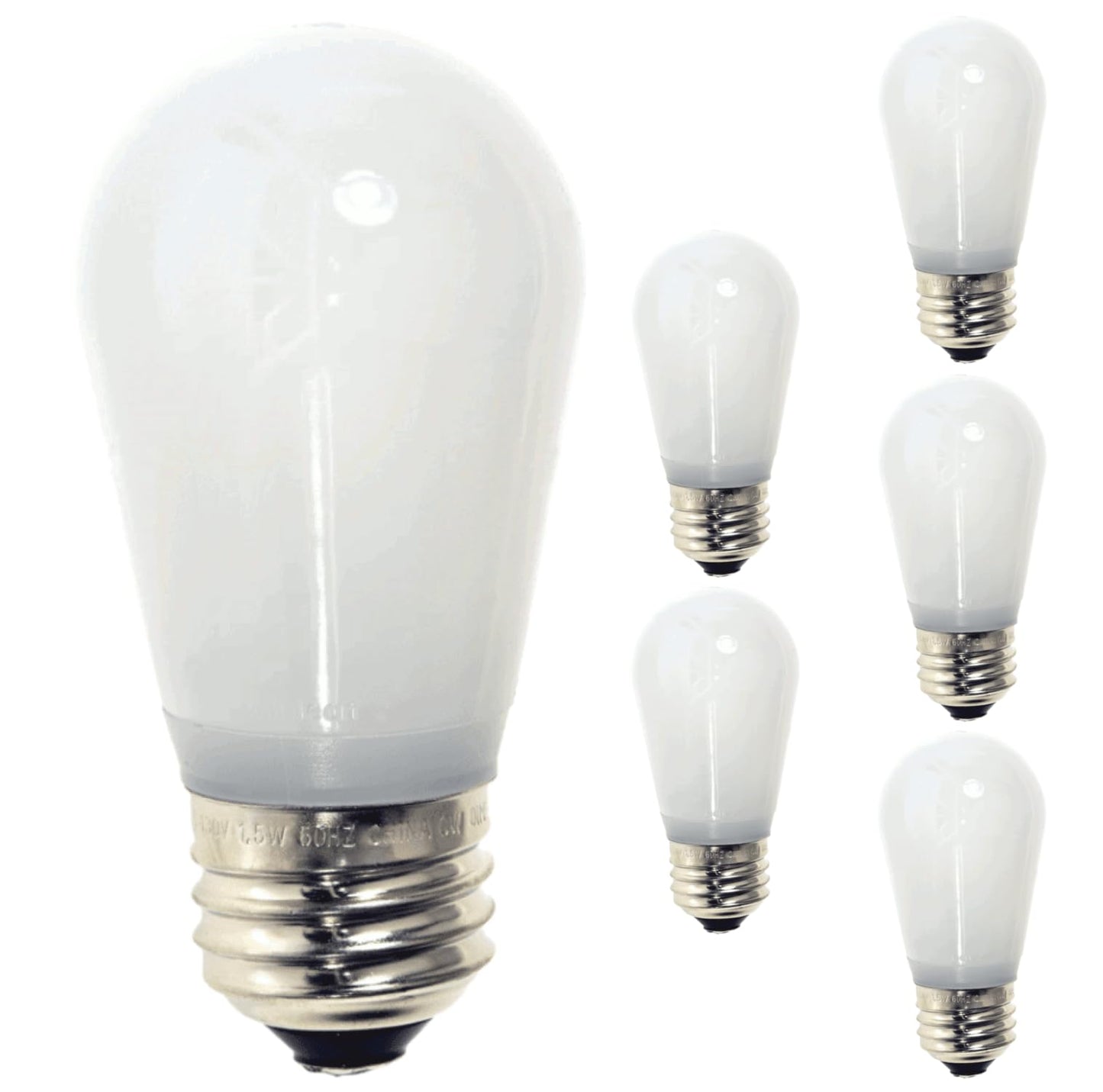 Damar- S14 LED String Light Bulb 0.55W-1.5W 4000K Cool White E26 Medium Base Dimmable 100-130V Indoor & Outdoor Rated Pack of 6- Shatterproof Replacement White Bulb for Patio Backyard Caf? Bistro