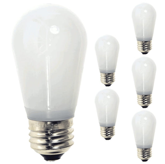 Damar- S14 LED String Light Bulb 0.55W-1.5W 4000K Cool White E26 Medium Base Dimmable 100-130V Indoor & Outdoor Rated Pack of 6- Shatterproof Replacement White Bulb for Patio Backyard Caf? Bistro
