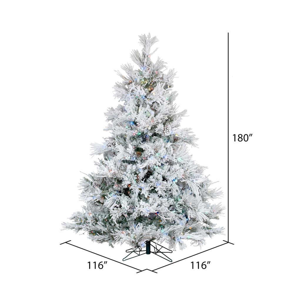 Vickerman 15' Flocked Alberta Artificial Christmas Tree Multi-colored LED Lights.