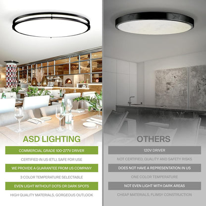 ASD Lighting LED Oval Double Ring Flushmount 32" 45W 120-277V Dimmable CCT Selectable 3000/4000/5000K Black ETL Energy Star