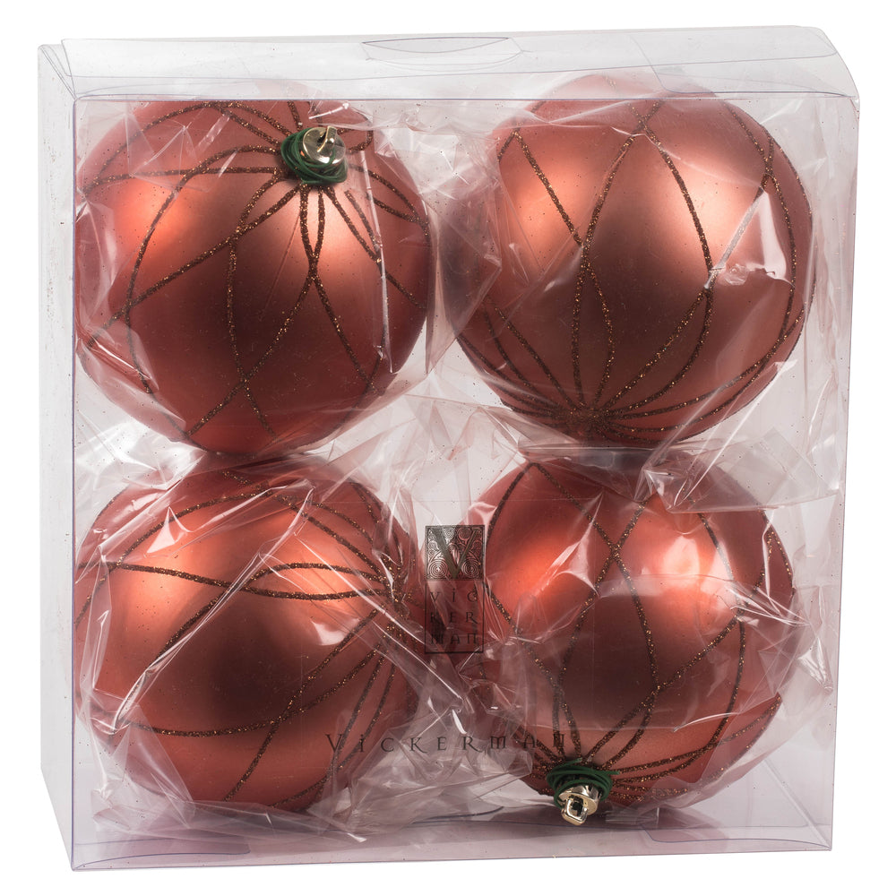 Vickerman 4" Coral Matte and Glitter Swirl Ball Ornament 4 per Box