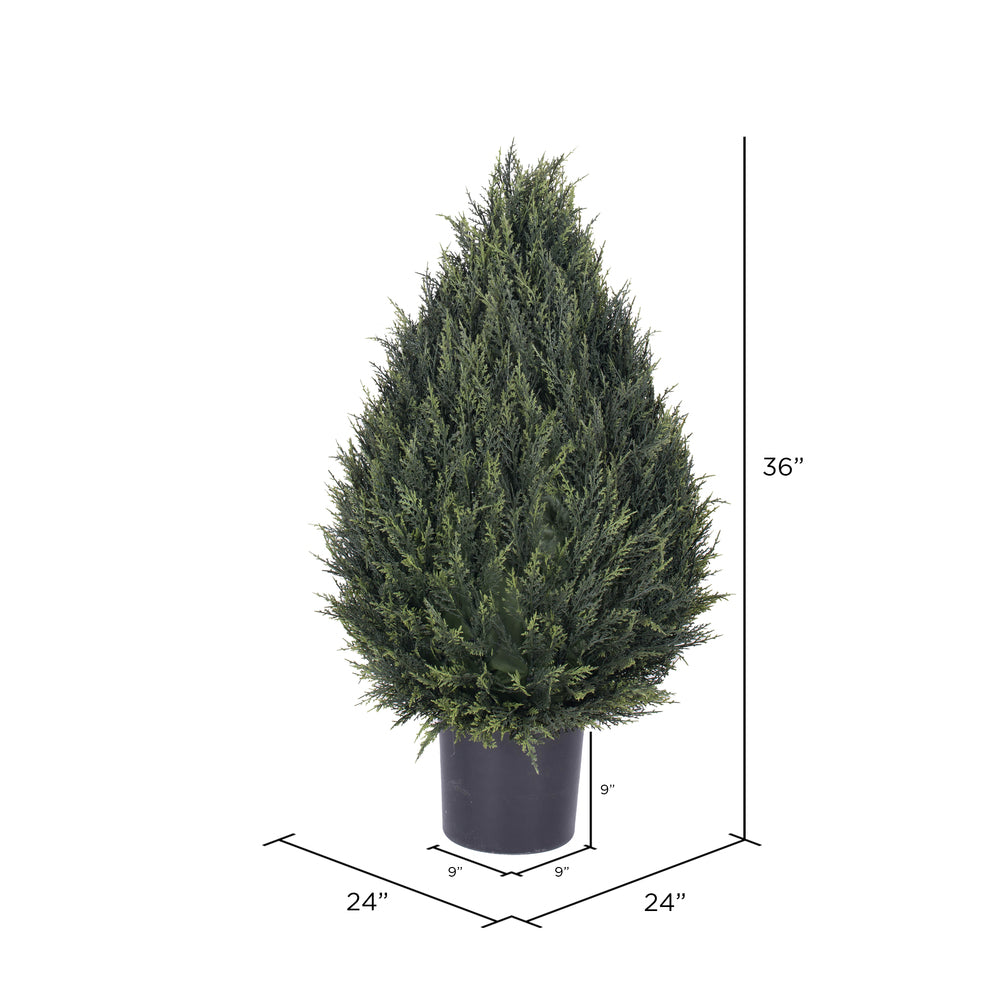Vickerman 36" Artificial UV Resistant Cedar Pine Cone Topiary In Black Pot.