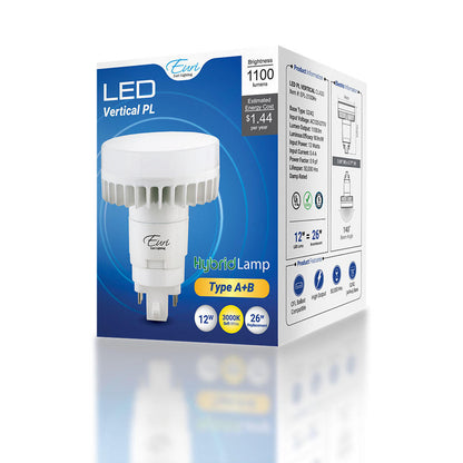 Euri Lighting EPL-2100HV Commercial LED 26-Watt Equivalent Vertical PL Lamp G24Q 4-Pin Hybrid Type A+B - 3000K