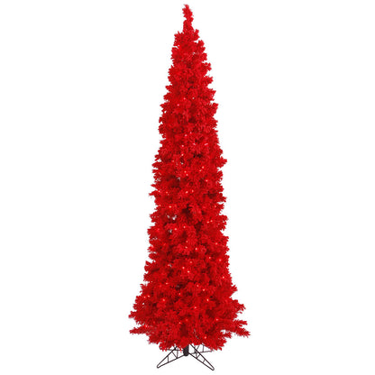 Vickerman 5.5' Flocked Red Pencil Fir Artificial Christmas Tree Red Dura-lit LED Lights