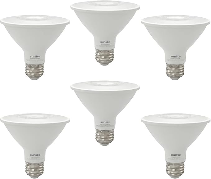 Sunlite 41809 LED PAR30 Reflector Light Bulb, 9 Watts (75W=), 750 Lumens, Medium E26 Base, 90 CRI, Dimmable, Floodlight, Title-20 Compliant, ETL Listed, 6 Count, 3000K Warm White