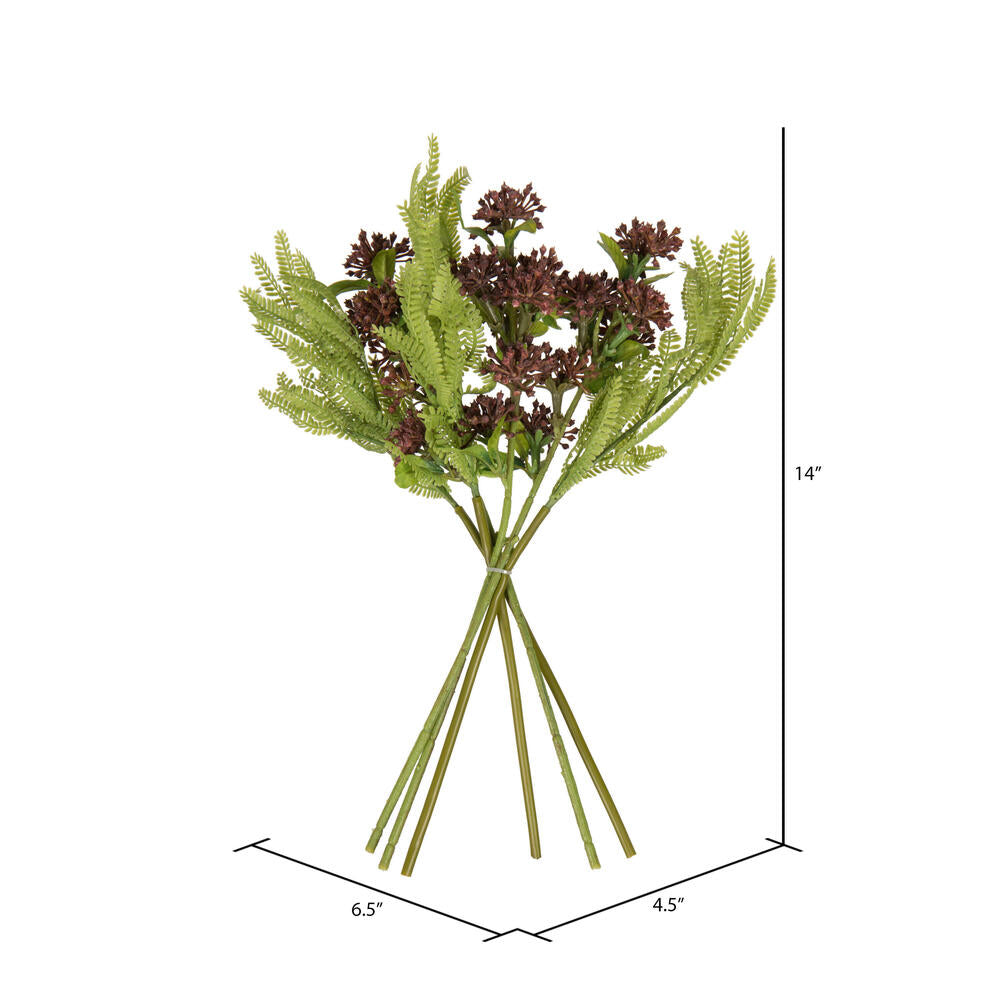 Vickerman 14" Mahogany Red Artificial Wild Berry and Green Fern Bundle 2 per bag.