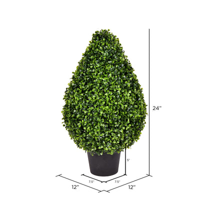 Vickerman 24" Artificial Boxwood Teardrop Shaped Bush Black Plastic Pot.