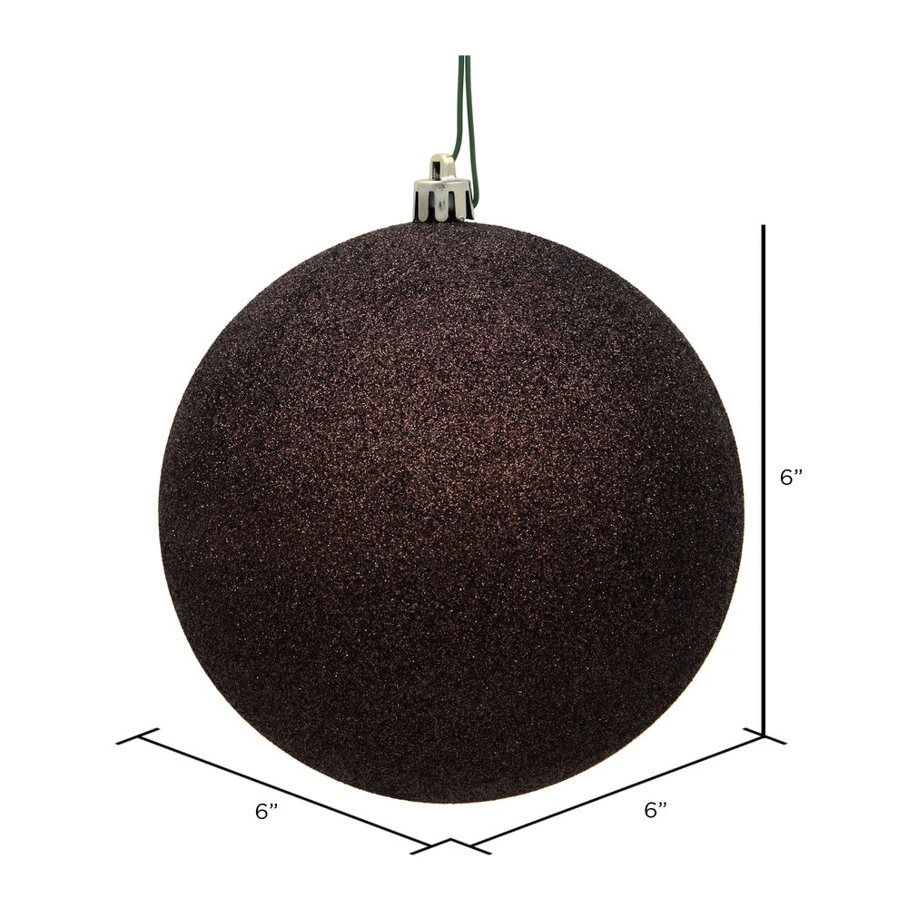 Vickerman 6" Chocolate Glitter Ball Ornament 4 per Bag