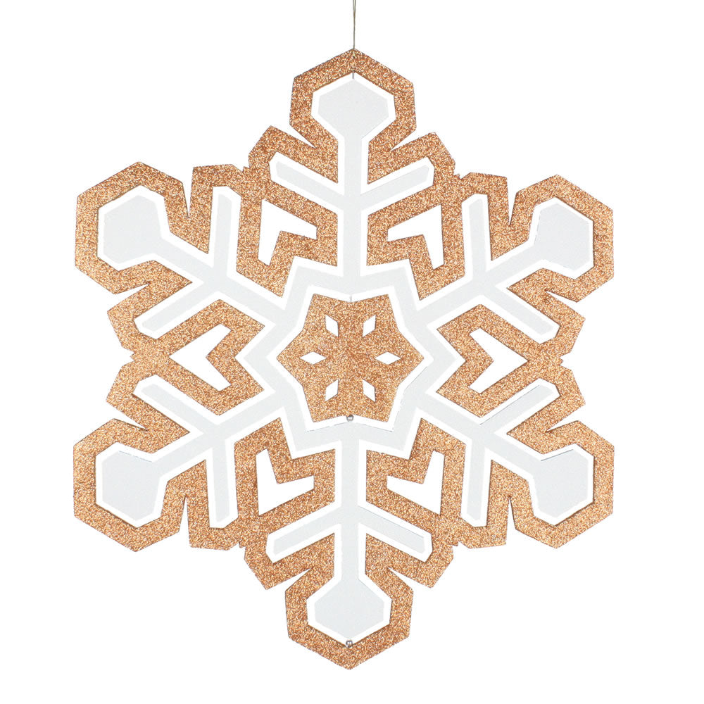 Vickerman 25" Rose Gold and White 3D Foam Glitter Snowflake Christmas Ornament