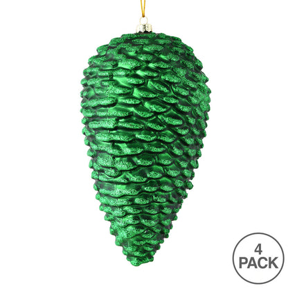 Vickerman 7" Emerald Matte Glitter Pinecone Christmas Ornament 4 per pack