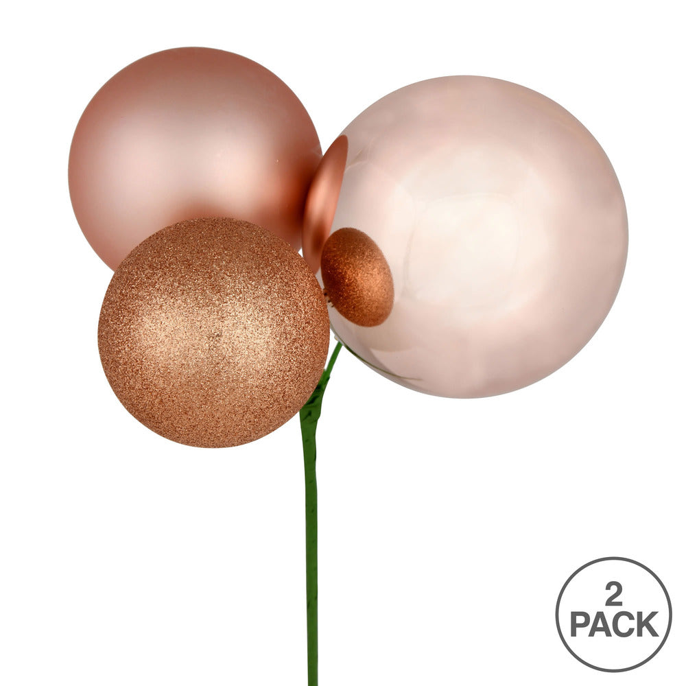 Vickerman 18" Rose Gold Ball Ornament Christmas Pick Pack of 2