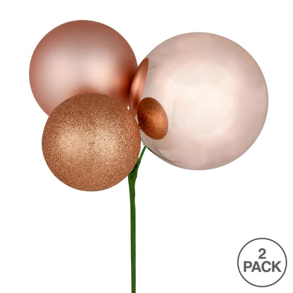 Vickerman 18" Rose Gold Ball Ornament Christmas Pick Pack of 2